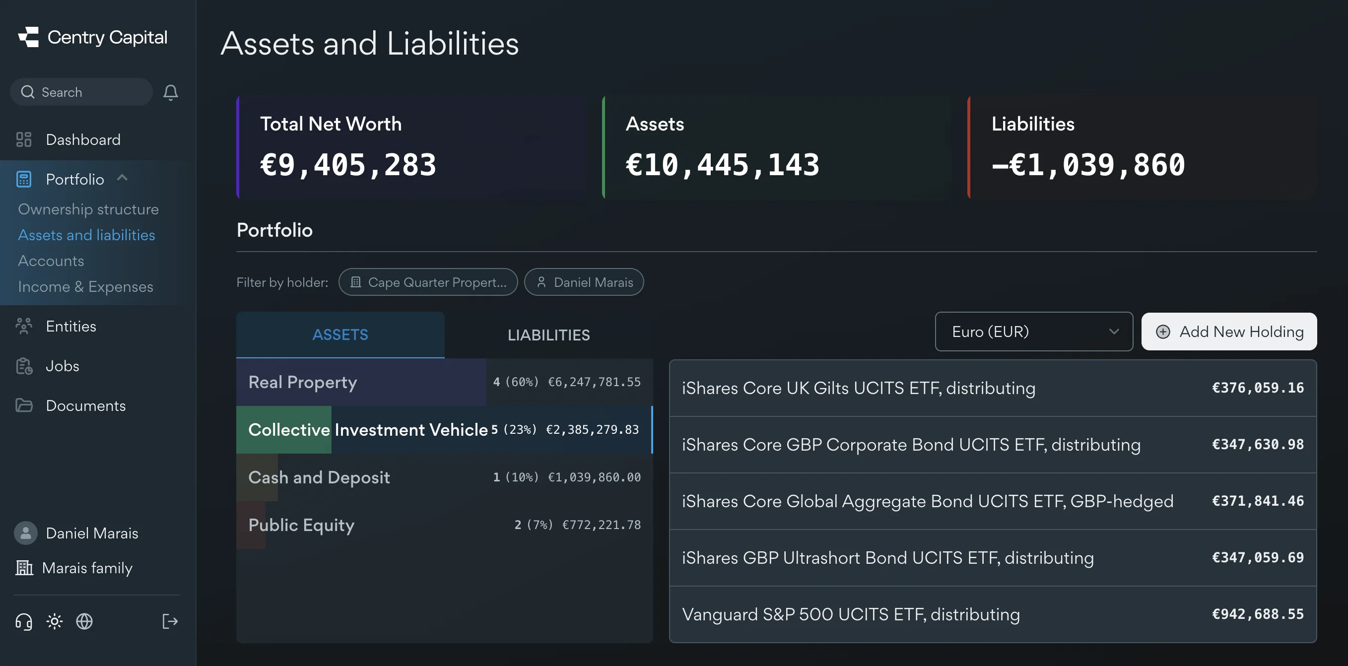 Centry's private software platform showing structured data, planning scenarios and monitoring.