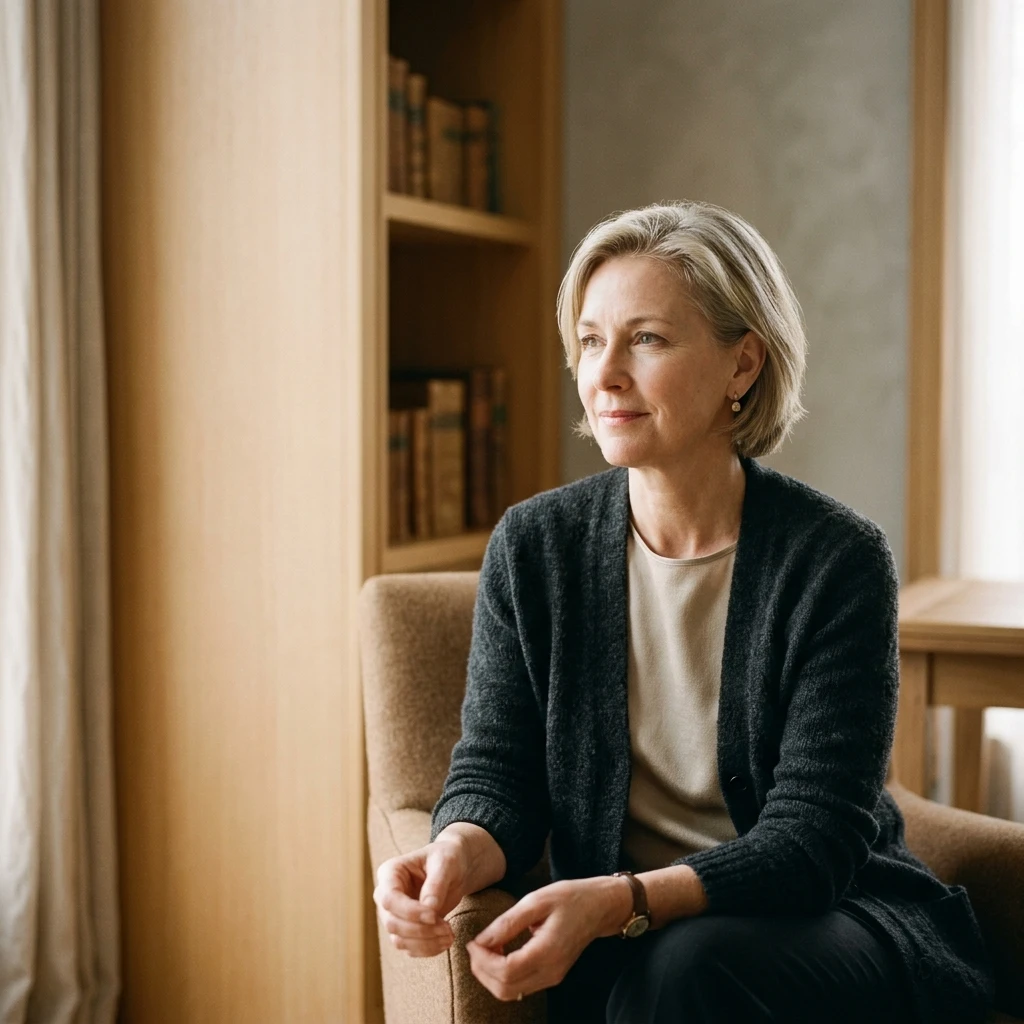 Calm portrait of a client seated near a window in soft natural light